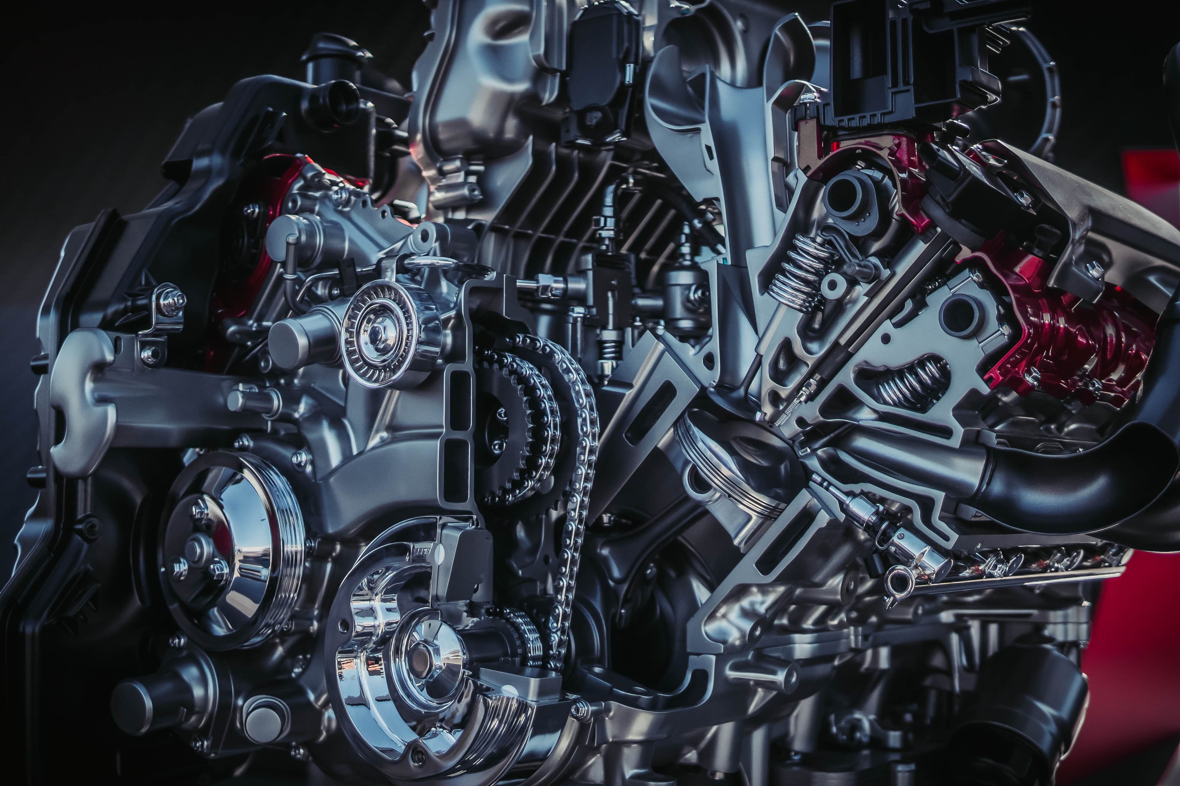 Détail d’un moteur illustrant les interventions mécaniques